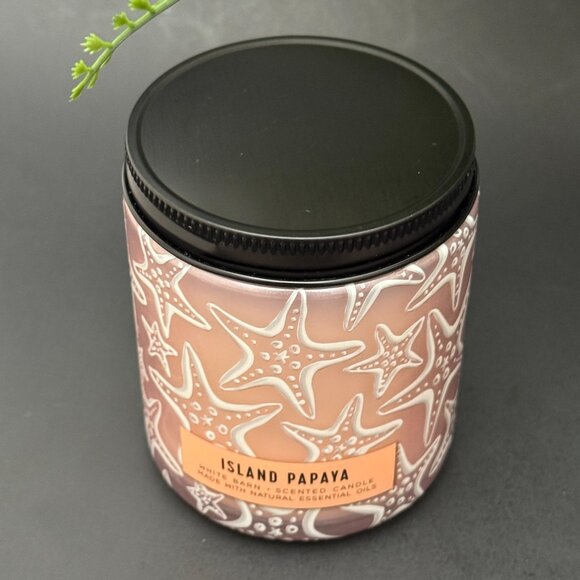 BBW Island Papaya White Barn Bath & Body Works Mason Jar Single Wick Candle - Picture 4 of 10